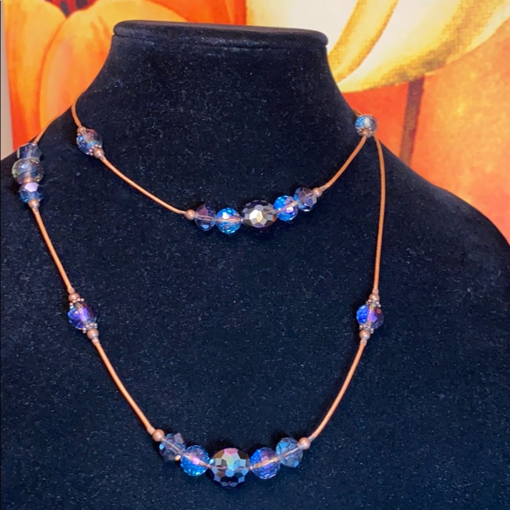 Necklace borealis faceted beading w copper